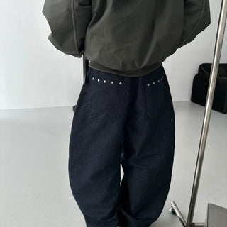Dark Indigo Wide Denim Pants with Herringbone Stud Points