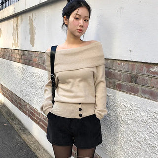 Surfi Waist-Cinched Delicate Off-Shoulder Knit