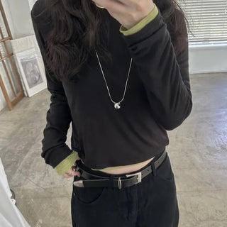 Wool Tencel Semi-Crop Long Sleeve Tee