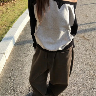*Domestic/Owner's Pick* Color Block Waffle Shoulder Sweatshirt