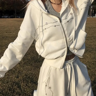 Silver Studded Chain Two-Way Zip-Up Hoodie