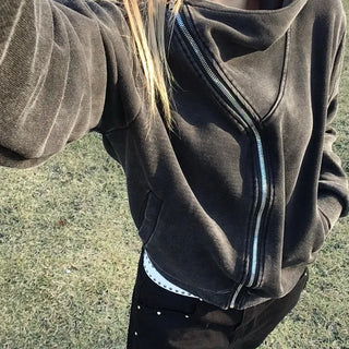 Kain High-Neck Pigment Asymmetrical Oversized Zip-Up Hoodie