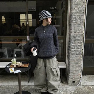 Ribbed Henley Neck Knit