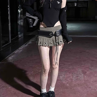 Punk Cargo Pocket Studded High-Waisted Mini Skirt
