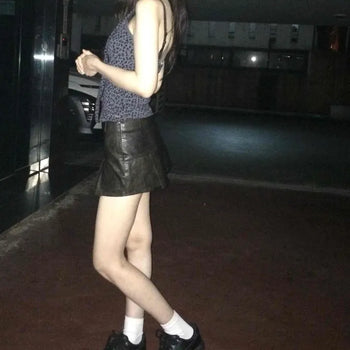 Leather A-line High-waisted Mini Skirt