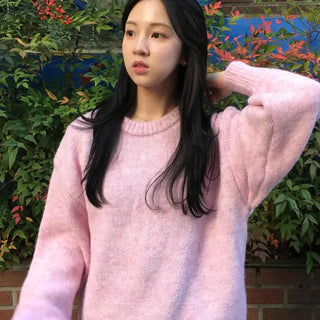 Soft Fuzzy Oversized Round Neck Loose Fit Knit
