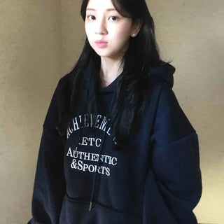 Lettering Embroidered Loose Fit Oversized Hoodie