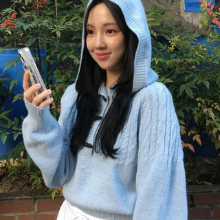 Cable Twist Hooded Loose Fit Knit