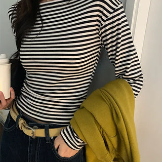 Furtreet Stripe Stretchy Spandex Long Sleeve T-shirt