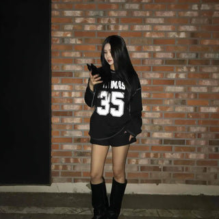 35 Numbering Stitch Oversized Long Sleeve T-shirt
