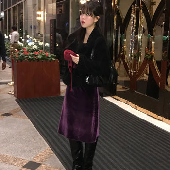 Give Velvet Midi Skirt