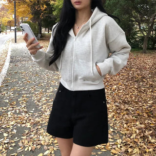 J Crop Fleece Zip-Up Hoodie