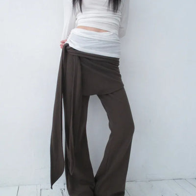 Fleece-lined strap bootcut pants (3 colors)