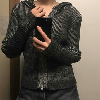 Two-tone Wide Rib Knit Zip-up