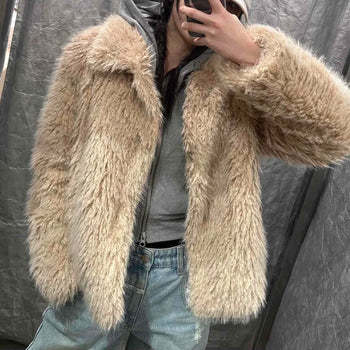 Fuzzy Shaggy Raccoon Fur Oversized Short Jacket