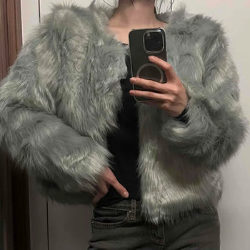 Shaggy Voluminous Puff Short Faux Fur Jacket