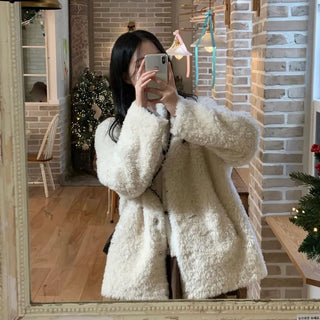 Foers Wool Sherpa Fur Shearling Half Coat