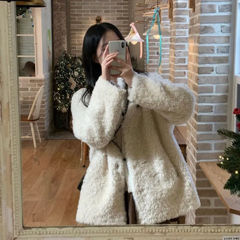 Foers Wool Sherpa Fur Shearling Half Coat