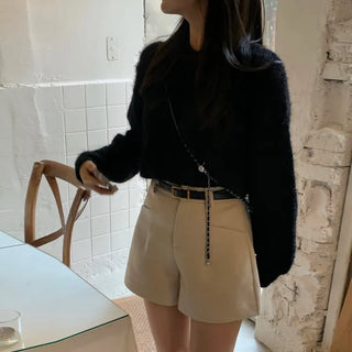 Unit Hairy Pine Needle Fur Round Neck Loose Fit Knit