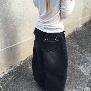 Avan Tassel Studded Pocket Side Pintuck Wide Pants