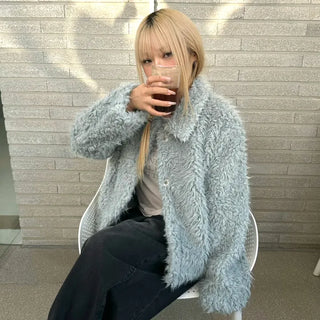 Chuping Button Collar Fur Jacket