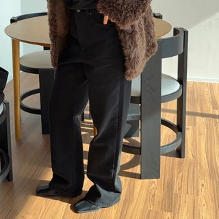 Mui Cotton Fleece-lined Pants cotton winter pants  Winter Pants Black Wide Straight Cotton Dark Blue Denim Cotton Pants