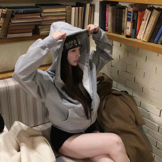 Classic Lettering Loose Fit Zip-Up Hoodie
