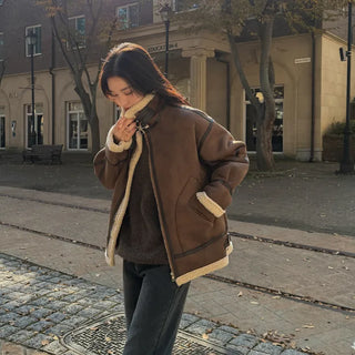 Eric High-Neck Contrast Sheepskin Mustang Jacket