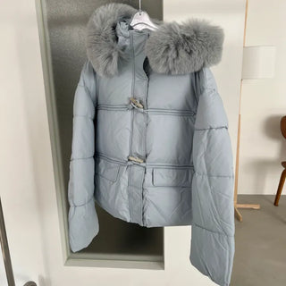 Soft Toggle Hood Fox Fur Short Padded Jacket