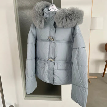 Soft Toggle Hood Fox Fur Short Padded Jacket