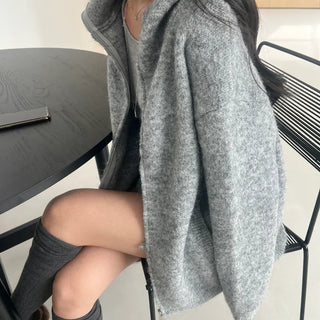 Hachi Soft High Neck Hooded Zip-Up Knit