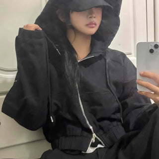 Simple Oversized Short Zip-Up Hoodie