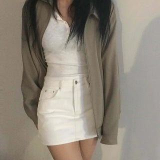 Minimal Denim Pocket Detail Mini Skirt