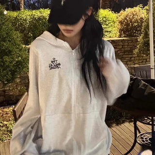 Vintage Bag Lettering Oversized Zip-Up Hoodie