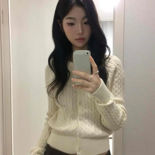 Soft Ribbed Cable Slim Fit Knit Cardigan