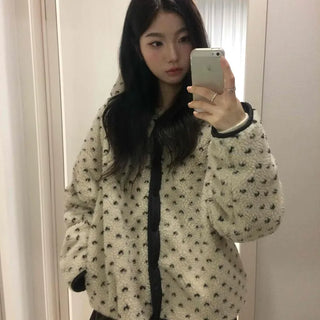 Reversible Dot Fleece Hooded Short Padded Jacket
