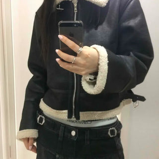 Fleece-lined Oversized Cropped Shearling Jacket
