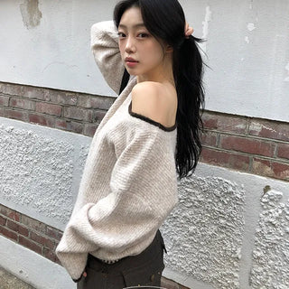 Lowest Price✨ Mine Daily Asymmetrical Color Block Off-Cover Knit