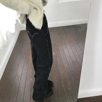 STUDS LINE WIDE DENIM PT / Fit Guaranteed