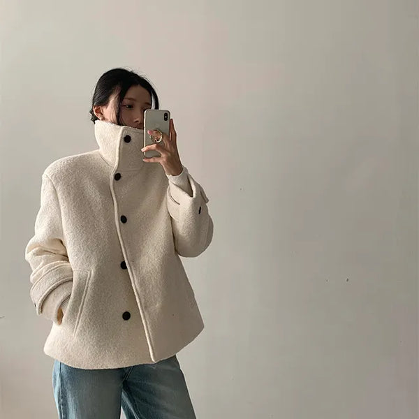 2oz Boucle High Neck Half Coat
