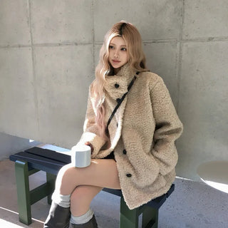 Margaret High-Neck Half Shearling Coat Jacket
