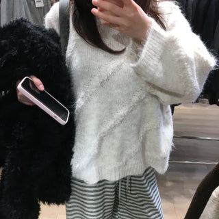 Boat Neck Boucle Diagonal Texture Knit