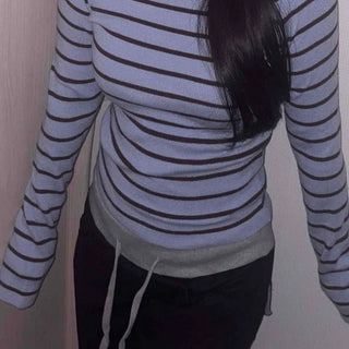 Modern Casual Square Neck Border Slim Fit Ribbed Knit
