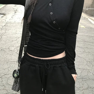 Shizuka Hip Girl Asymmetrical Snap Wrap Hoodie (2 colors)