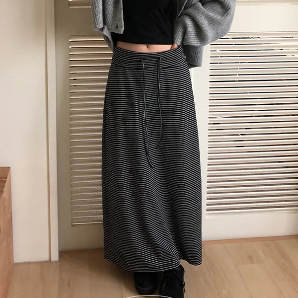 Pibo Striped Knit Folding Long Skirt