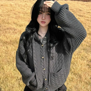 Classic Twist Cable V-Neck Loose Fit Knit Cardigan