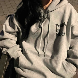 Typo Letter Print Puff Sleeve Drop Shoulder Fleece Hoodie