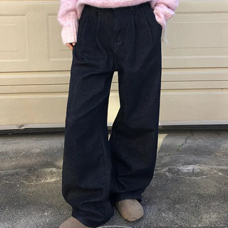 Buckle Pintuck Raw Denim Wide Pants