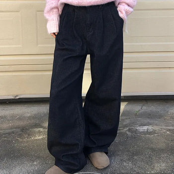 Buckle Pintuck Raw Denim Wide Pants