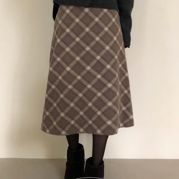 Mabo Vintage Brushed Check H Long Skirt